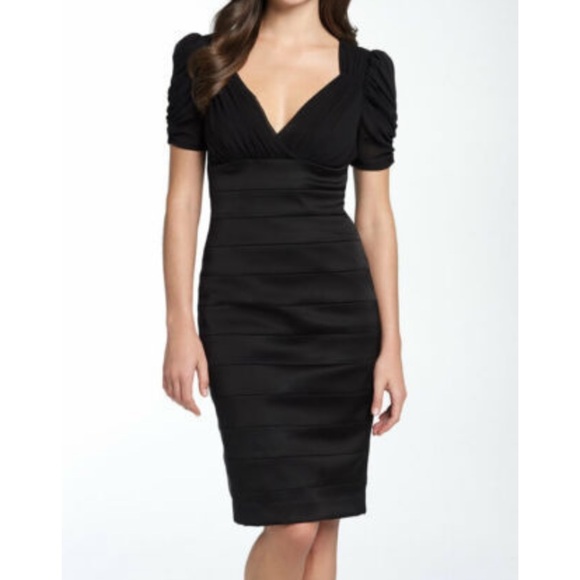 Maggy London Dresses & Skirts - Maggy London Black Sheath Dress Size 2 Silk  Puffy Sleeves NWT